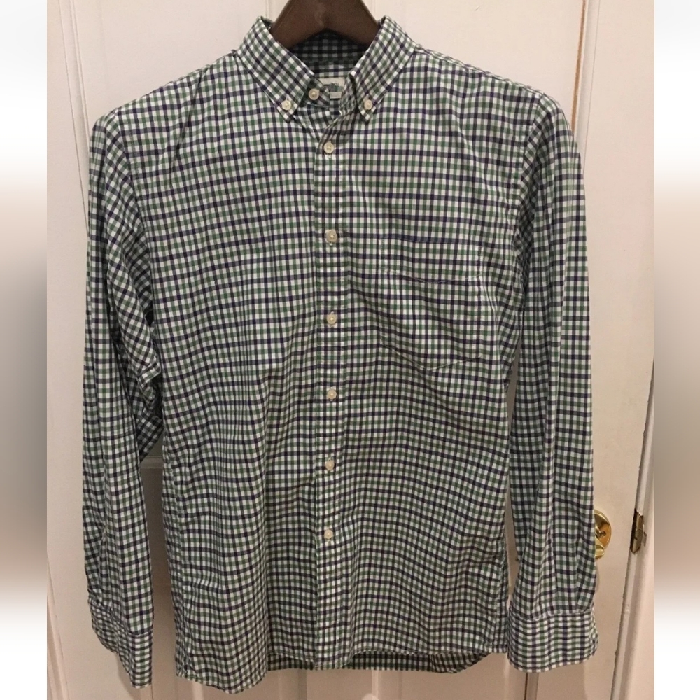 Vintage L.L.Bean  Blue/Green Gingham Plaid 100% Cotton Button-down Shirt LARGE